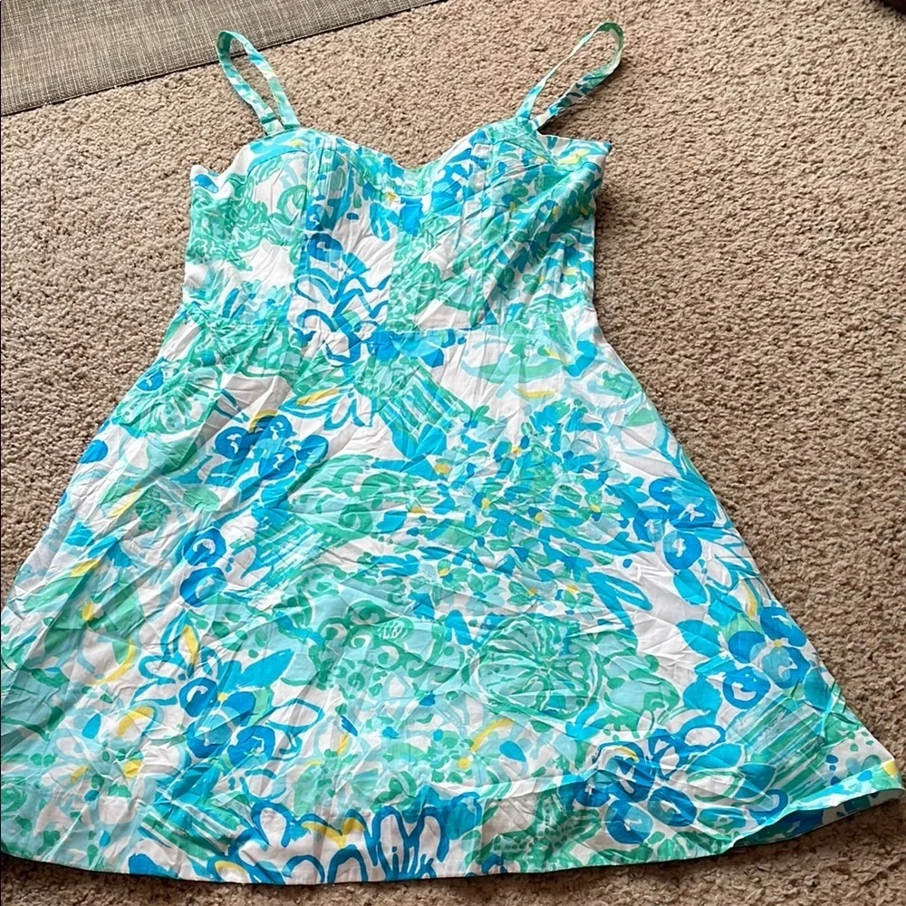 Lilly Pulitzer Floral Blue and Green mini dress size 2 - Picture 3 of 8